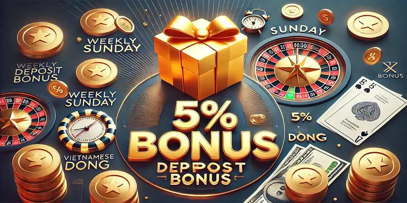 Thưởng nạp 5% chủ nhật hàng tuần khi nạp tiền